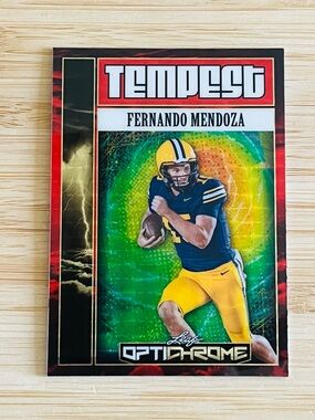 FERNANDO MENDOZA 2025f Optichrome Tempest Red Flood Vinyl Superfractor RC 1/1